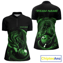 Load image into Gallery viewer, Custom Black And Green Dragon Bowling Shirts, Bowling League Shirt Dragon Women Jersey IPHW10705