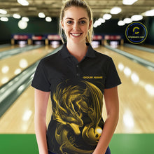 Load image into Gallery viewer, Custom Black And Yellow Dragon Bowling Shirts, Bowling League Shirt Dragon Women Jersey IPHW10706