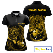 Load image into Gallery viewer, Custom Black And Yellow Dragon Bowling Shirts, Bowling League Shirt Dragon Women Jersey IPHW10706