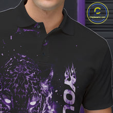 Load image into Gallery viewer, Custom Purple Flaming Leopard Men Bowling Shirts, Fire Bowling Team Shirt Bowler Uniform IPHW10713