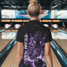 Load image into Gallery viewer, Custom Purple Flaming Leopard Women Bowling Shirts, Fire Bowling Team Shirt Bowler IPHW10713