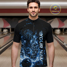 Load image into Gallery viewer, Custom Blue Flaming Leopard Men Bowling Shirts, Fire Bowling Team Shirt Bowler Uniform IPHW10714