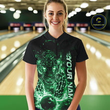 Load image into Gallery viewer, Custom Green Flaming Leopard Women Bowling Shirts, Fire Bowling Team Shirt Bowler IPHW10715