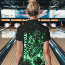 Load image into Gallery viewer, Custom Green Flaming Leopard Women Bowling Shirts, Fire Bowling Team Shirt Bowler IPHW10715