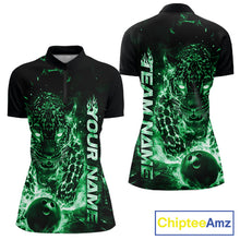 Load image into Gallery viewer, Custom Green Flaming Leopard Women Bowling Shirts, Fire Bowling Team Shirt Bowler IPHW10715