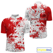 Load image into Gallery viewer, Custom Red Splatter Bowling Team Men Quarter-Zip Shirt, Bowling League Shirt Bowler Jerseys IPHW11257