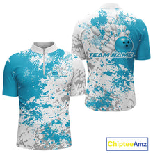 Load image into Gallery viewer, Custom Teal Blue Splatter Bowling Team Men Quarter-Zip Shirt, Bowling League Shirt Bowler Jersey IPHW11259