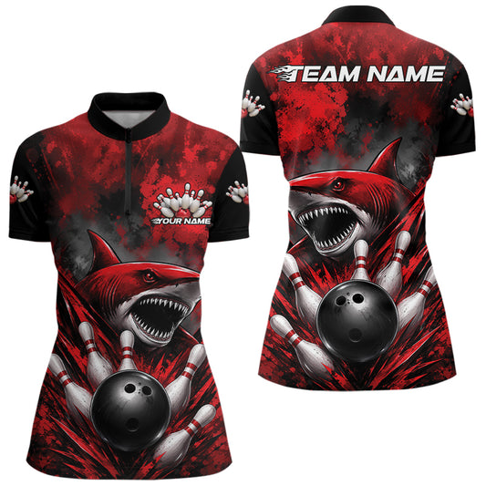 Bowling jersey with shark design and customizable text on a white background