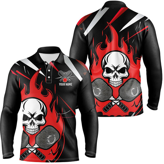 Custom Red Flame Pickleball Shirts For Men, Skull Pickleball Jerseys For Team IPHW6920
