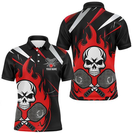 Custom Red Flame Pickleball Shirts For Men, Skull Pickleball Jerseys For Team IPHW6920