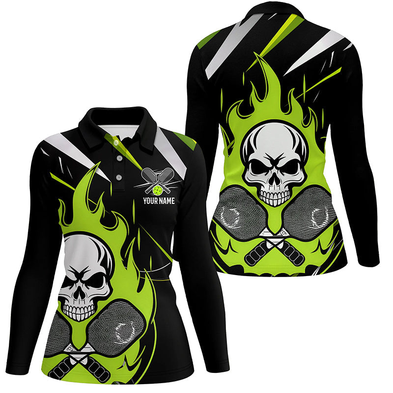 Custom Green Flame Pickleball Shirts for women, Skull Pickleball Jerseys For Team IPHW6921