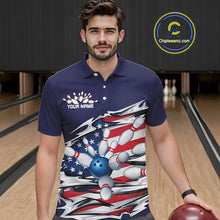 Load image into Gallery viewer, Custom Patriotic Bowling Shirts For Men, US Bowling League Shirts Uniform | Navy IPHW7433