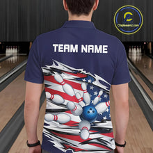 Load image into Gallery viewer, Custom Patriotic Bowling Shirts For Men, US Bowling League Shirts Uniform | Navy IPHW7433