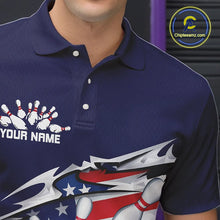 Load image into Gallery viewer, Custom Patriotic Bowling Shirts For Men, US Bowling League Shirts Uniform | Navy IPHW7433