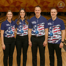 Load image into Gallery viewer, Custom Patriotic Bowling Shirts For Men, US Bowling League Shirts Uniform | Navy IPHW7433