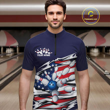 Load image into Gallery viewer, Custom Patriotic Bowling Shirts For Men, US Bowling League Shirts Uniform | Navy IPHW7433