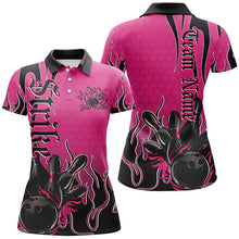 Load image into Gallery viewer, Black And Pink Custom Tribal Flame Bowling Shirts For Women, Bowling Team Shirt Bowler IPHW7943