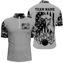 Load image into Gallery viewer, American Flag Eagle Custom Gray Camo Patriotic Bowling Shirts For Men, Us Bowling League Shirt IPHW7944