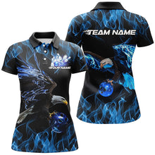 Load image into Gallery viewer, Blue Flame Eagle Custom Bowling Team Shirts For Women, Fire Bowling League Shirt IPHW7948