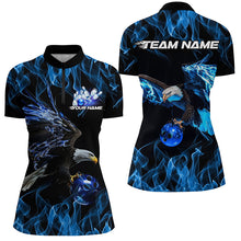 Load image into Gallery viewer, Blue Flame Eagle Custom Bowling Team Shirts For Women, Fire Bowling League Shirt IPHW7948