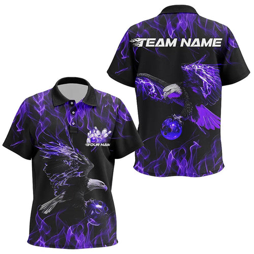 Purple Flame Eagle Custom Bowling Team Polo Shirts For Kid, Fire Bowling League Shirt IPHW7950