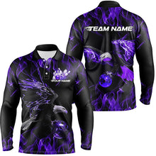 Load image into Gallery viewer, Purple Flame Eagle Custom Bowling Team Shirts For Men, Fire Bowling League Shirt Bowler Outfit IPHW7950