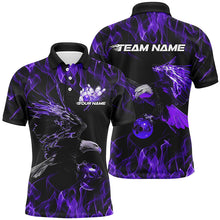 Load image into Gallery viewer, Purple Flame Eagle Custom Bowling Team Shirts For Men, Fire Bowling League Shirt Bowler Outfit IPHW7950