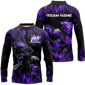 Purple Flame Eagle Custom Bowling Team Shirts For Men, Fire Bowling League Shirt Bowler Outfit IPHW7950