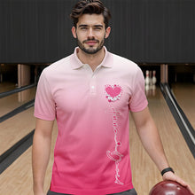 Load image into Gallery viewer, Custom Pink Bowling Heart Polo Shirts For Men, Valentine Bowling Couple Outfits IPHW8361