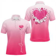 Load image into Gallery viewer, Custom Pink Bowling Heart Polo Shirts For Men, Valentine Bowling Couple Outfits IPHW8361