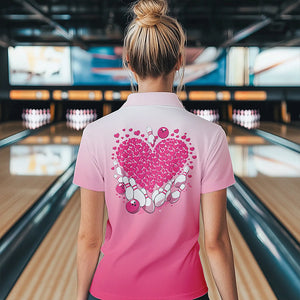 Custom Pink Bowling Heart Quarter-Zip Shirts For Women, Valentine Bowling Couple Outfits IPHW8361