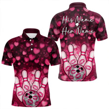 Load image into Gallery viewer, Black And Pink Heart Custom Valentines Bowling Polo Shirt For Men, Bowling Couple Outfit IPHW8365