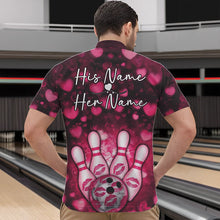 Load image into Gallery viewer, Black And Pink Heart Custom Valentines Bowling Quarter-Zip Shirt For Men, Bowling Couple Outfit IPHW8365