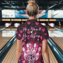 Load image into Gallery viewer, Black And Pink Heart Custom Valentine Bowling Womens Quarter-Zip Shirt, Bowling Couple IPHW8365