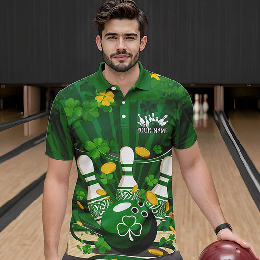 Custom Green St Patrick'S Day Bowling Polo Shirts For Men, Celtic Team Bowling Outfits IPHW8375
