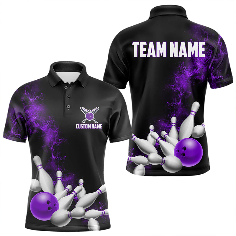 Custom Purple Strike Bowling Polo Shirts For Men Bowling Team Jerseys Bowling League Shirts IPHW8879