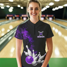 Load image into Gallery viewer, Custom Purple Strike Bowling Women Quarter-Zip Shirts Team Jerseys Bowling League Shirts IPHW8879