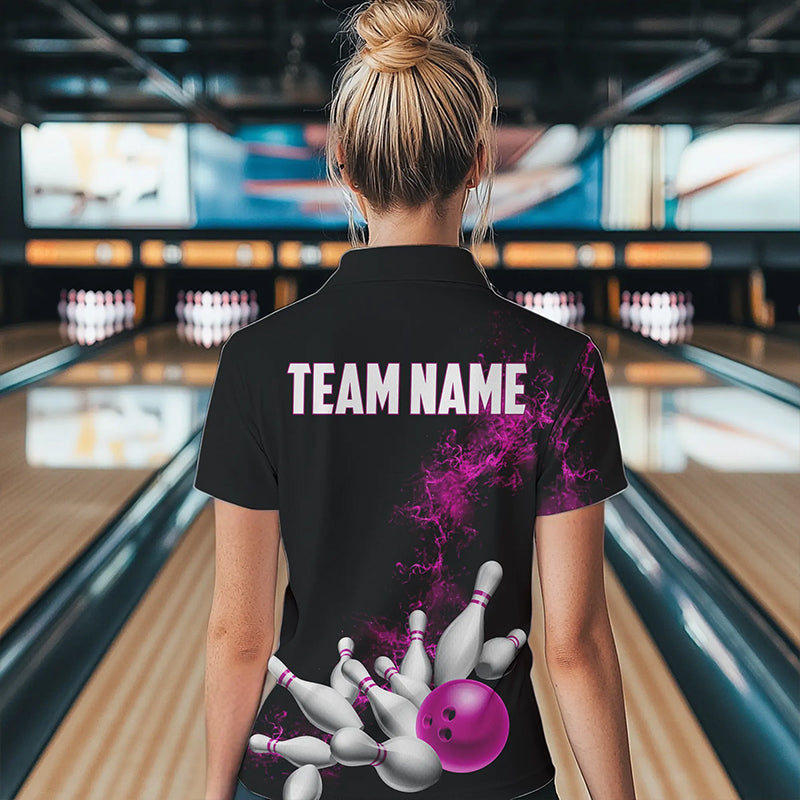 Custom Pink Strike Bowling Women Quarter-Zip Shirts Team Jerseys Bowling League Shirts IPHW8880