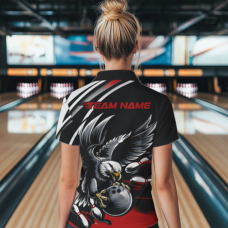 Custom Black And Red Eagle Bowling Jerseys, Bowling Team Women Quarter-Zip Shirts IPHW8886