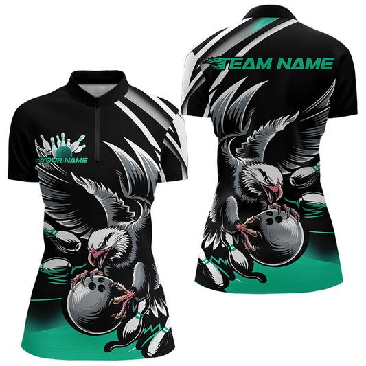 Custom Black And Blue Eagle Bowling Jerseys, Bowling Team Women Quarter-Zip Shirts IPHW8887