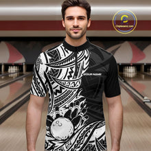 Load image into Gallery viewer, Custom Black And White Maori Style Koru Spiral Tribal Men Bowling Quarter-Zip Team Shirt IPHW10955