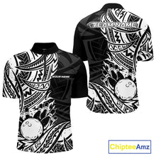 Load image into Gallery viewer, Custom Black And White Maori Style Koru Spiral Tribal Men Bowling Quarter-Zip Team Shirt IPHW10955