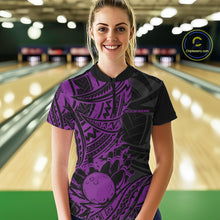 Load image into Gallery viewer, Custom Black And Purple Maori Style Koru Spiral Tribal Women Bowling Quarter-Zip Shirt IPHW10959
