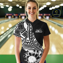 Load image into Gallery viewer, Custom Black And White Maori Style Koru Spiral Tribal Women Bowling Quarter-Zip Shirt IPHW10960