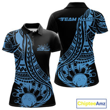 Load image into Gallery viewer, Custom Black And Blue Maori Style Koru Spiral Tribal Women Bowling Polo Team Shirt IPHW10962