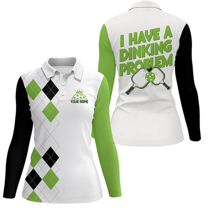Custom Green Argyle Pattern Funny Pickleball Shirts for women "I Have Dinking Problem" IPHW6934