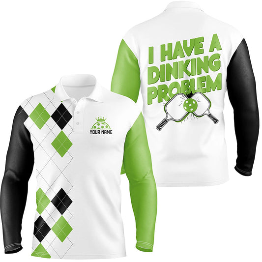 Custom Green Argyle Pattern Funny Pickleball Shirts For Men Sayings "I Have Dinking Problem" IPHW6934