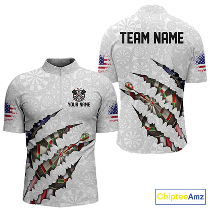 Custom Patriotic Dartboard Dart Men Quarter Zip Shirt, Dart League Shirt IPHW11636