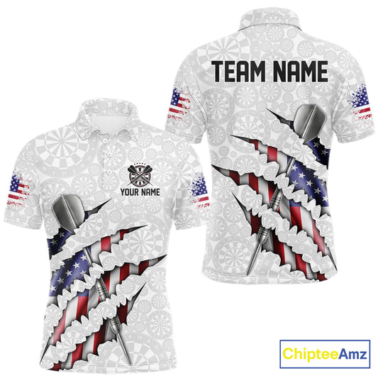 Custom Patriotic Dartboard Dart Men Polo Shirt With Silver Dart Steel, Dart League Shirt IPHW11637
