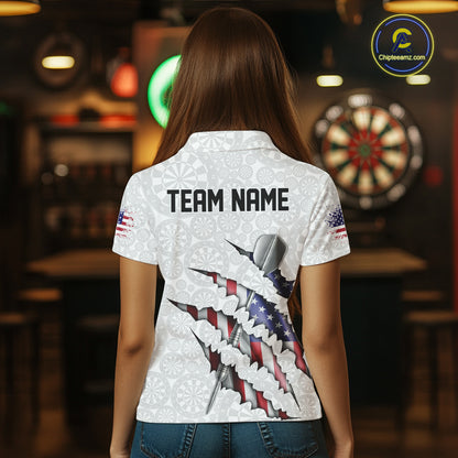 Custom Patriotic Dartboard Dart Women Polo Shirt With Silver Dart Steel, Dart League Shirt IPHW11637
